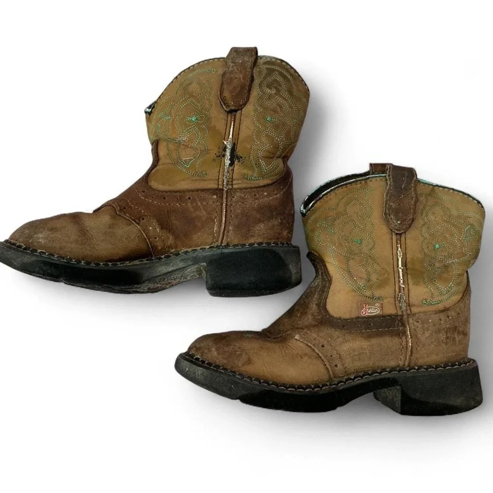 Justin Brown‎ Leather Western Cowboy Boots Girls Kids